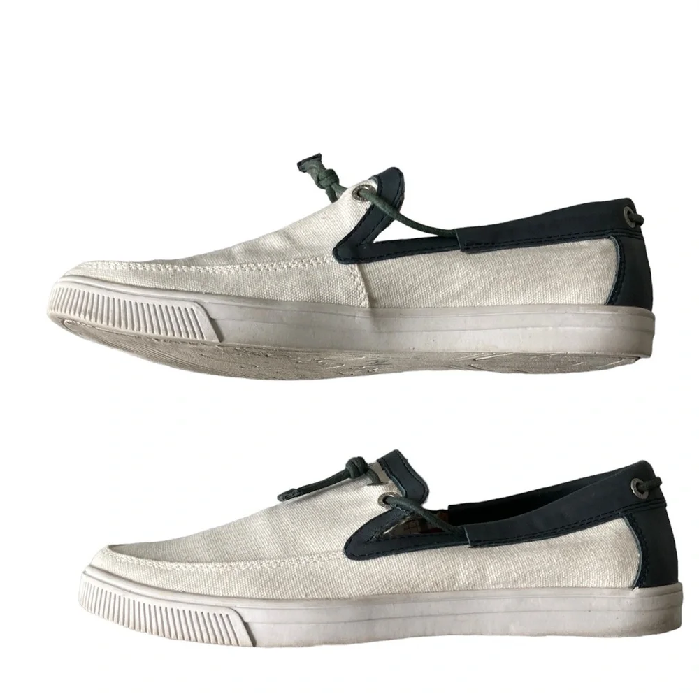 True Religion Canvas Slip-On Boat Shoes Deck Dock Sport White Blue Trim Sz 8